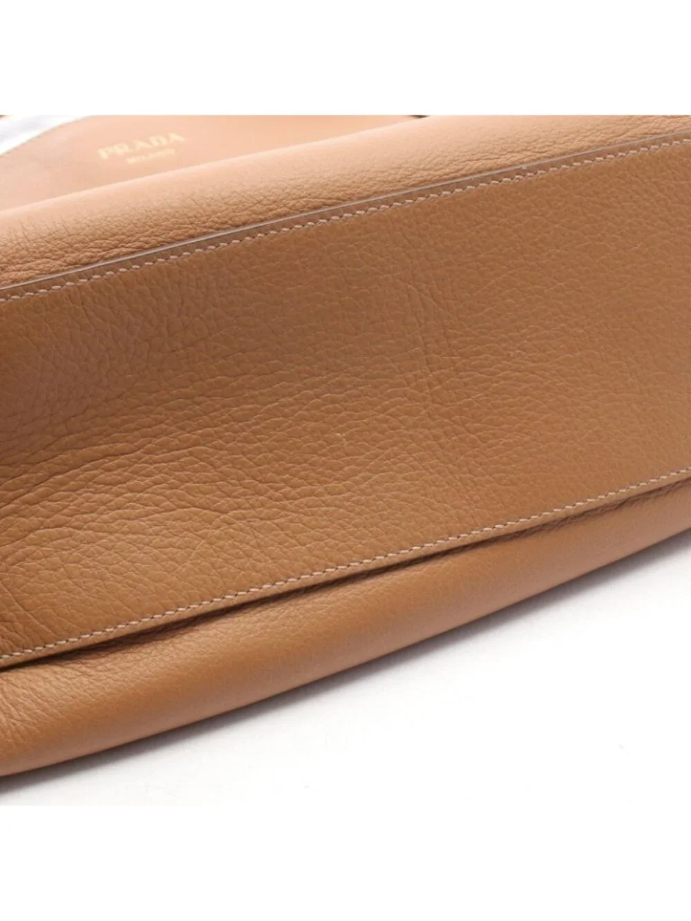 Prada Tote Bag Logo Camel Leather